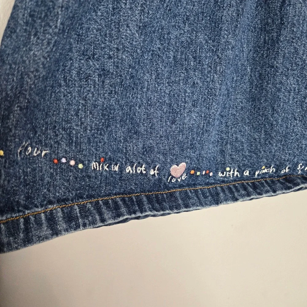 OshKosh B'gosh Girls 3T Vintage Denim Overall Dress Cupcake Flower Embroidery